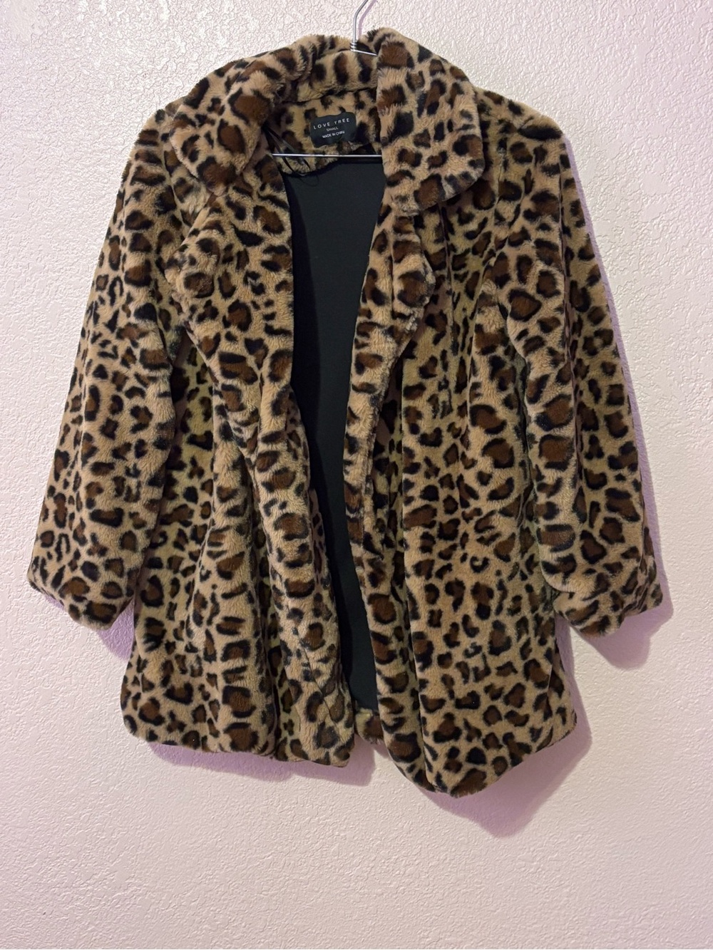 Love Tree Leopard Print Teddy Coat in Brown and Black